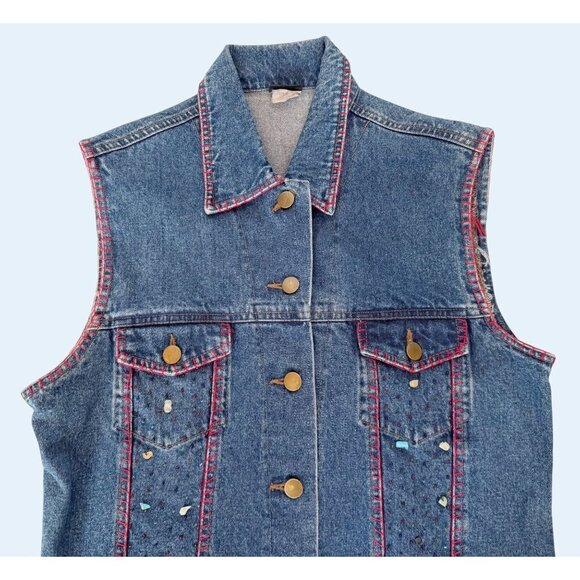 Vintage CEJON Denim Embellished 90s / 00s Vest Size Med - Picture 3 of 7